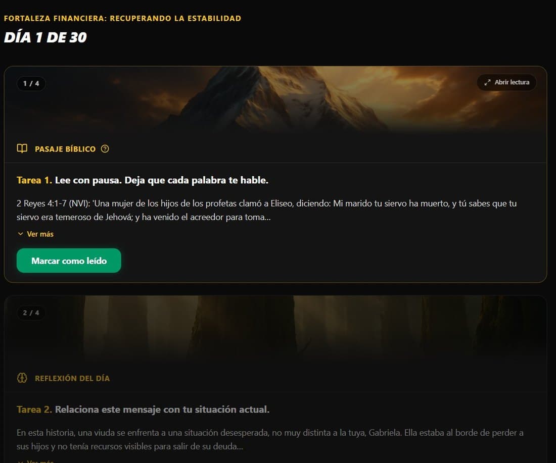 La pantalla del día 1 de una batalla de finanzas dentro de Fe Inquebrantable
