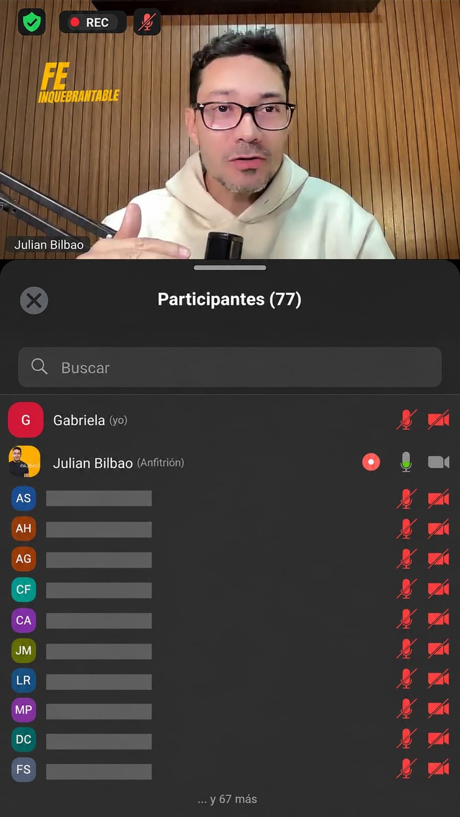 Un encuentro en vivo de Fe Inquebrantable por Zoom, con 77 participantes conectadas