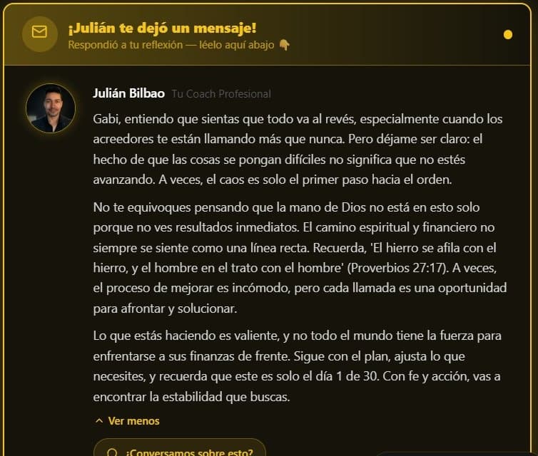 Mensaje de Julián respondiendo a la reflexión del día, dentro de la app
